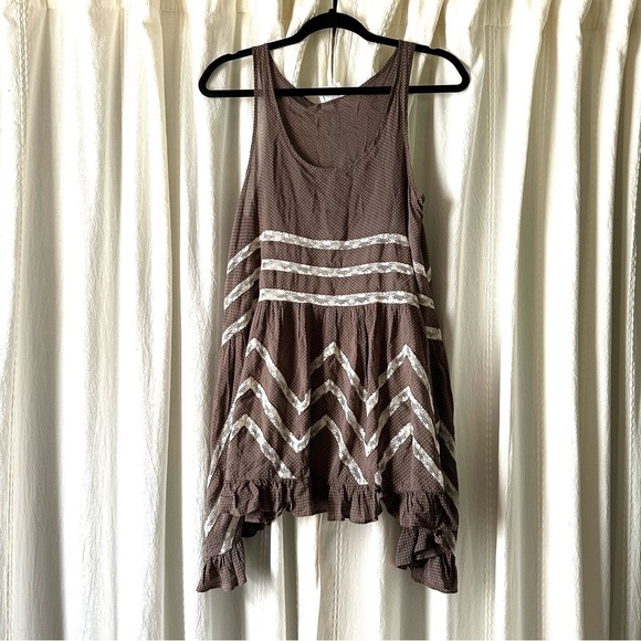 FREE PEOPLE Voile and Lace Trapeze Slip Brown XS - Picture 1 of 6